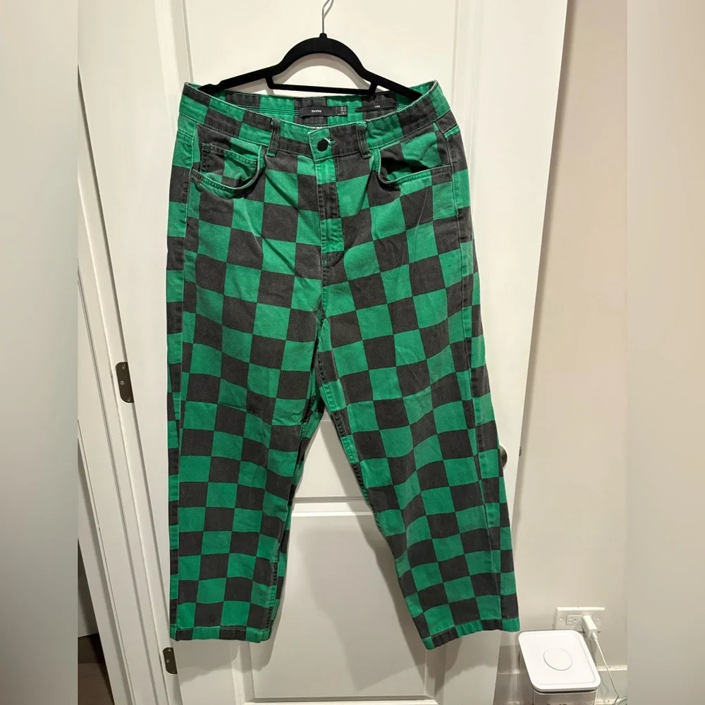 Bershka Green and Black Checker Jeans - Picture 1 of 10